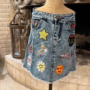 Lola & The Boys denim skirt with fun patches